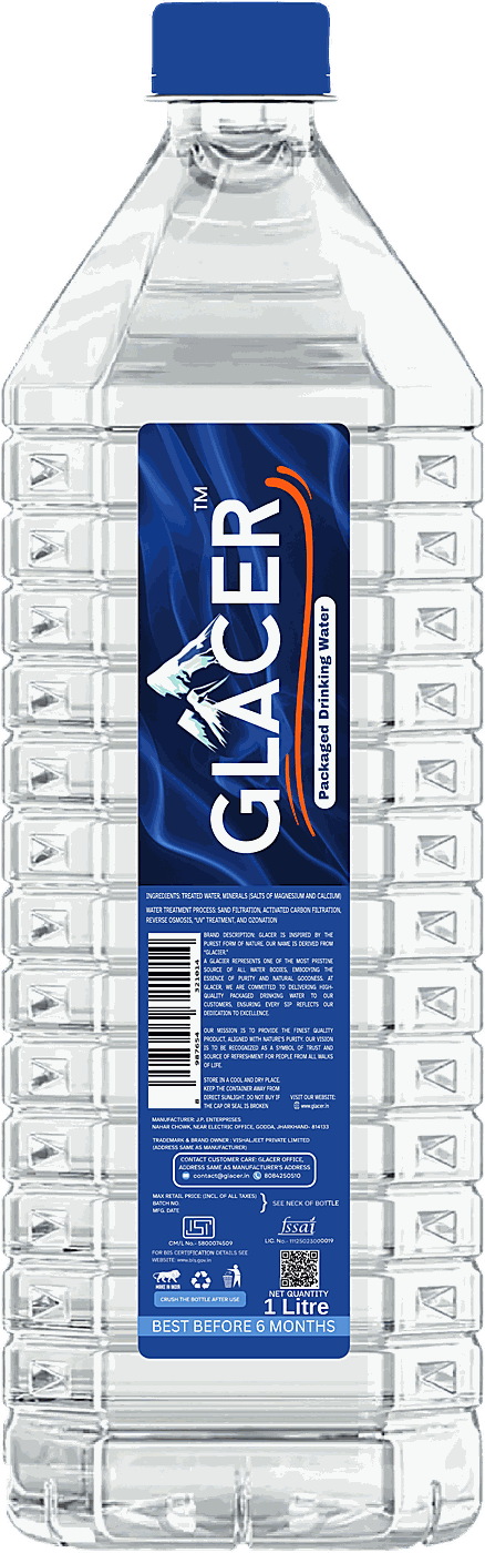GLACER Grande 1 Litre packaged drinking water bottle — BIS ISI certified, FSSAI approved
